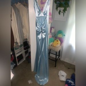 baby blue backless prom dress